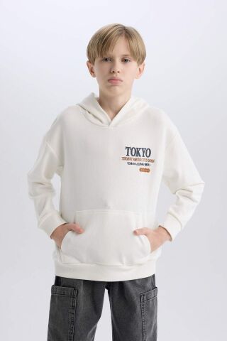 Erkek Çocuk Oversize Geniş Kalıp Kapüşonlu Sırt Baskılı Sweatshirt
