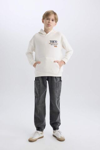 Erkek Çocuk Oversize Geniş Kalıp Kapüşonlu Sırt Baskılı Sweatshirt