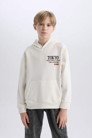 Erkek Çocuk Oversize Geniş Kalıp Kapüşonlu Sırt Baskılı Sweatshirt