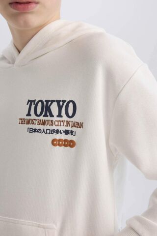 Erkek Çocuk Oversize Geniş Kalıp Kapüşonlu Sırt Baskılı Sweatshirt