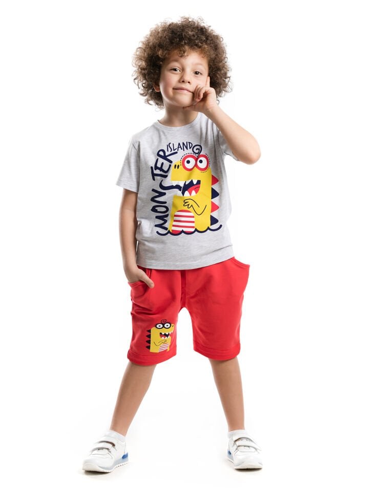 Canavar Adası Erkek Çocuk T-shirt Kapri Şort Takım 2 Y - Krem, Turuncu