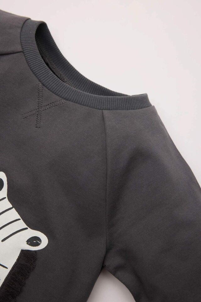 Erkek Bebek 2'li Takım Zebra Baskılı Uzun Kollu Sweatshirt Beli Lastikli Cepli Alt