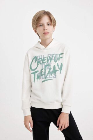 Erkek Çocuk Yazı Baskılı Kapüşonlu Sweatshirt