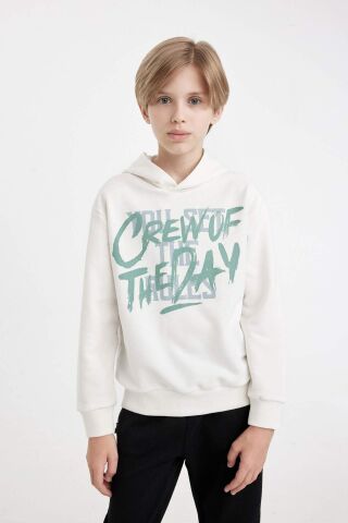 Erkek Çocuk Yazı Baskılı Kapüşonlu Sweatshirt