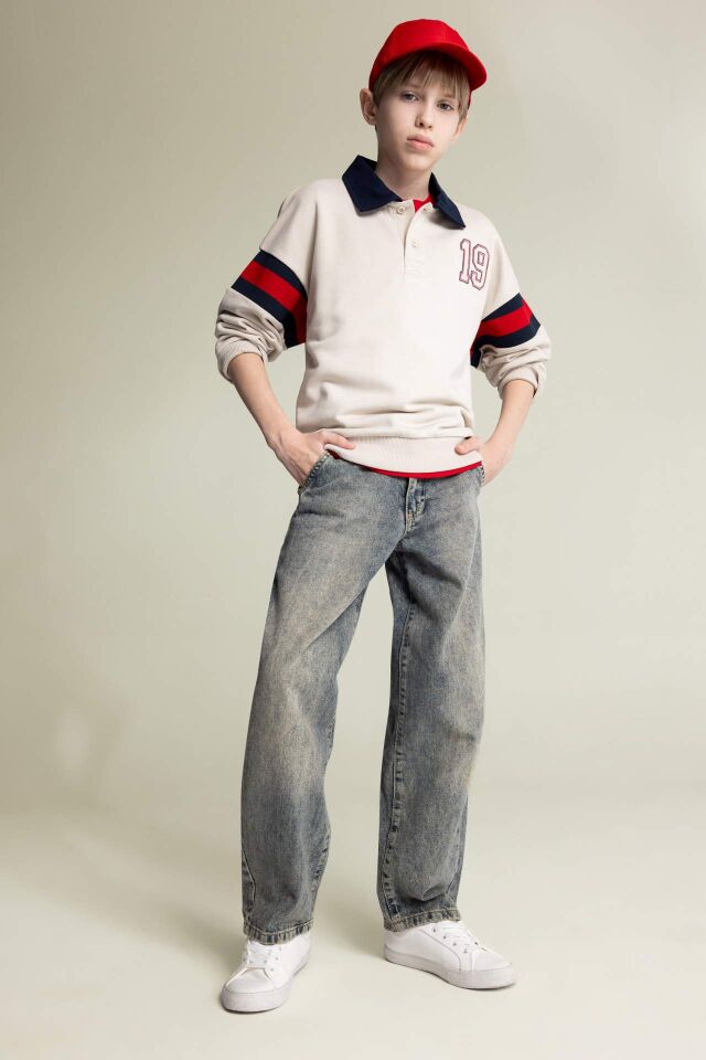 Erkek Çocuk Oversize Geniş Kalıp Polo Yaka Sweatshirt