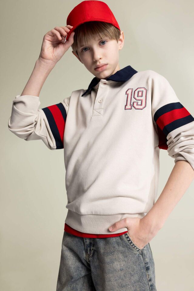 Erkek Çocuk Oversize Geniş Kalıp Polo Yaka Sweatshirt