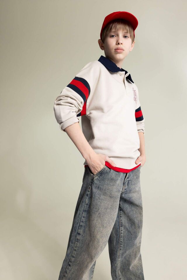 Erkek Çocuk Oversize Geniş Kalıp Polo Yaka Sweatshirt