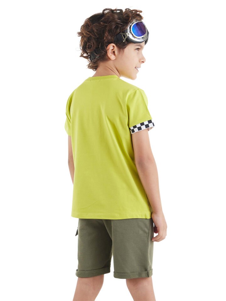 Motosiklet Turu Erkek Çocuk T-Shirt Şort Takım 3 Y - Yeşil, Haki
