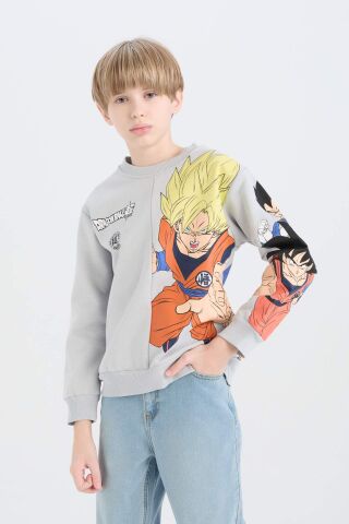 Erkek Çocuk Dragon Ball New Bisiklet Yaka Sırt Baskılı Kalın Sweatshirt