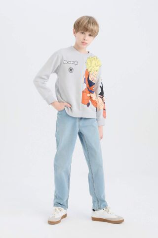 Erkek Çocuk Dragon Ball New Bisiklet Yaka Sırt Baskılı Kalın Sweatshirt