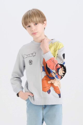 Erkek Çocuk Dragon Ball New Bisiklet Yaka Sırt Baskılı Kalın Sweatshirt
