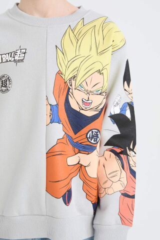Erkek Çocuk Dragon Ball New Bisiklet Yaka Sırt Baskılı Kalın Sweatshirt