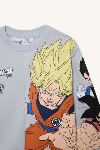 Erkek Çocuk Dragon Ball New Bisiklet Yaka Sırt Baskılı Kalın Sweatshirt