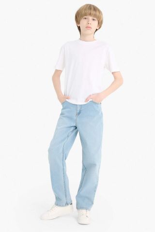 Erkek Çocuk Straight Fit Düz Paça Cepli Basic Düz Jean Pantolon
