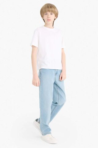 Erkek Çocuk Straight Fit Düz Paça Cepli Basic Düz Jean Pantolon