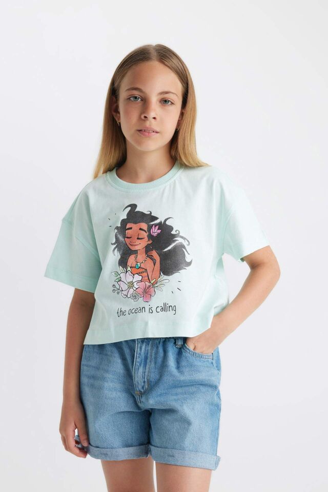 Kız Çocuk Disney Prenses Bisiklet Yaka Kısa Kollu Tişört
