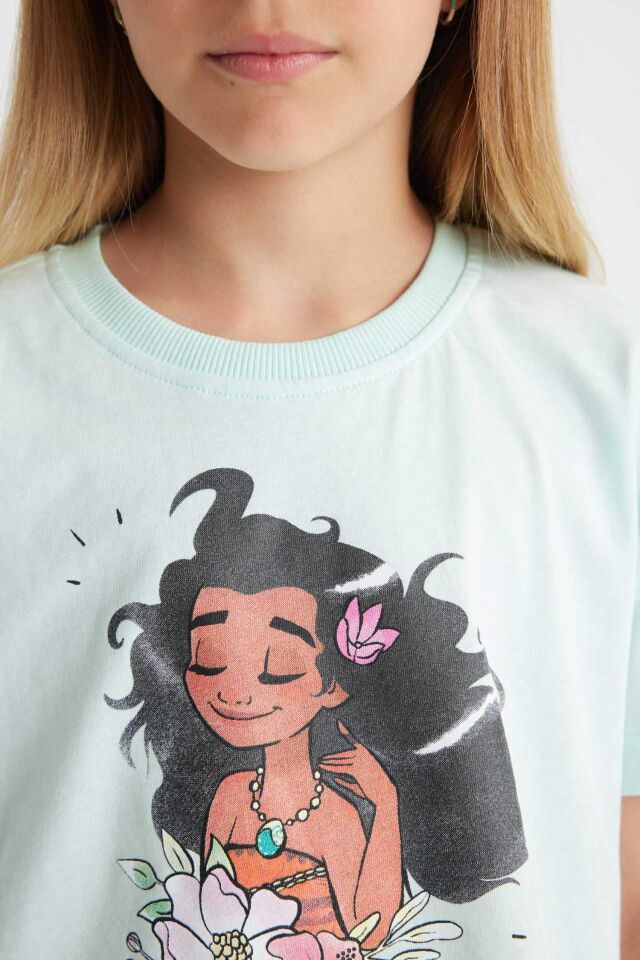 Kız Çocuk Disney Prenses Bisiklet Yaka Kısa Kollu Tişört
