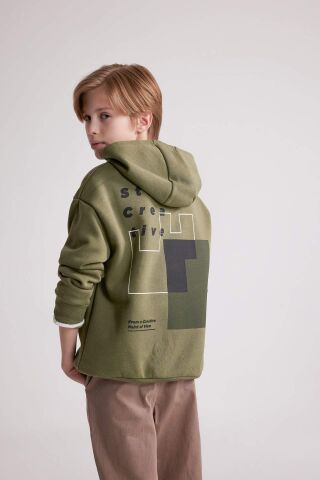 Erkek Çocuk Oversize Geniş Kalıp Sırt Baskılı Kapüşonlu Sweatshirt