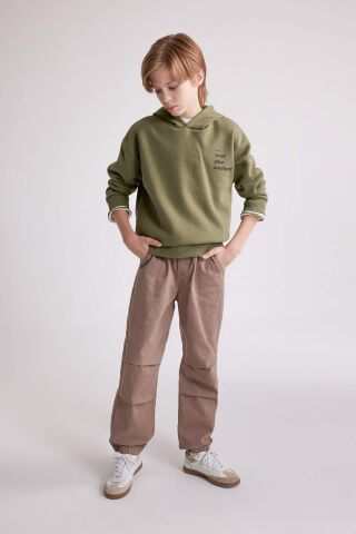 Erkek Çocuk Oversize Geniş Kalıp Sırt Baskılı Kapüşonlu Sweatshirt