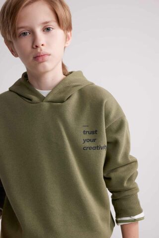 Erkek Çocuk Oversize Geniş Kalıp Sırt Baskılı Kapüşonlu Sweatshirt