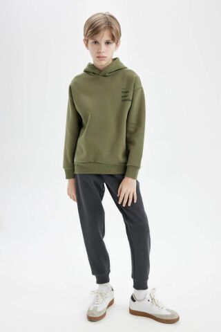 Erkek Çocuk Oversize Geniş Kalıp Sırt Baskılı Kapüşonlu Sweatshirt