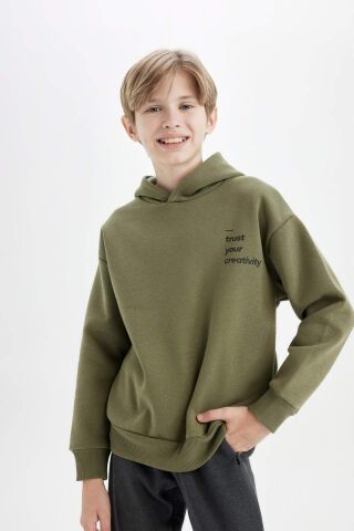 Erkek Çocuk Oversize Geniş Kalıp Sırt Baskılı Kapüşonlu Sweatshirt