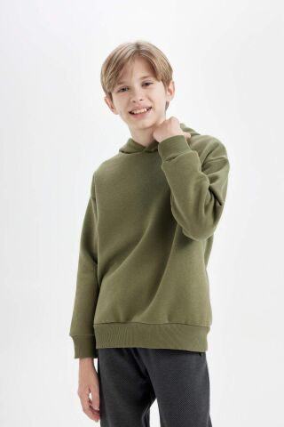 Erkek Çocuk Oversize Geniş Kalıp Sırt Baskılı Kapüşonlu Sweatshirt