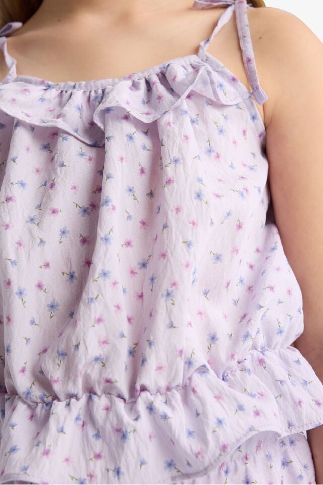 Kız Çocuk Desenli Askılı Bluz