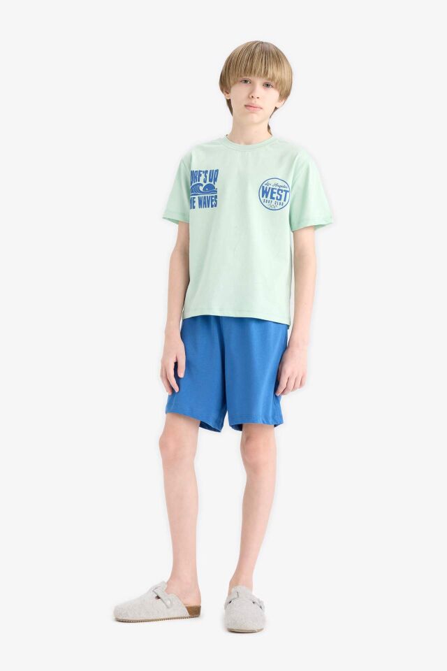 Erkek Çocuk Pijama Takımı Baskılı Kısa Kollu Tişört Beli Lastikli Şort