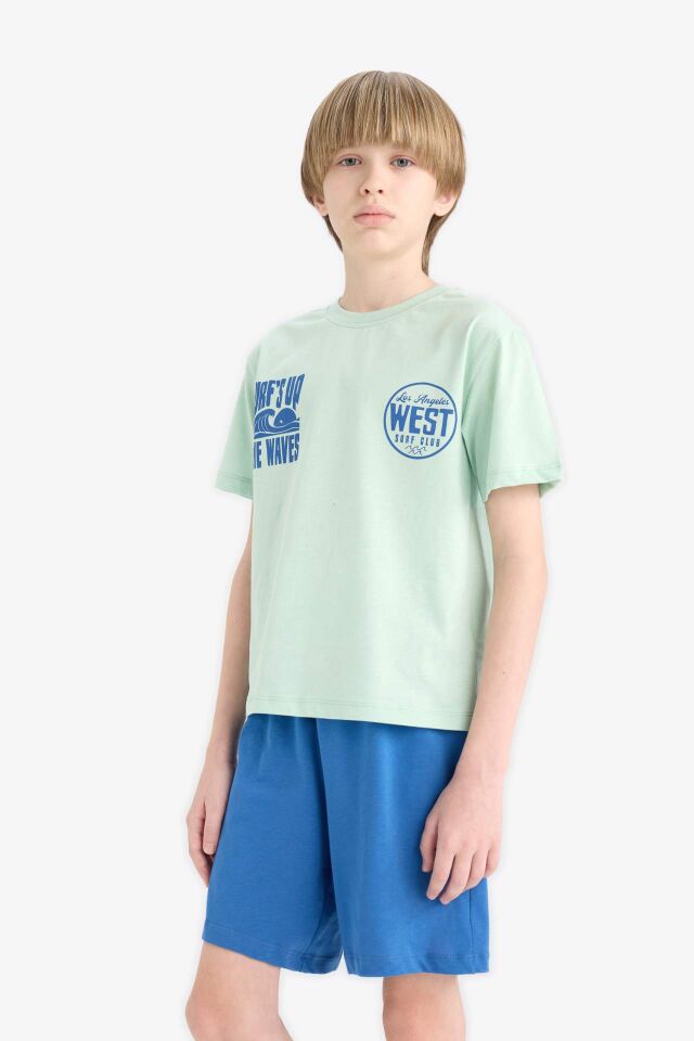 Erkek Çocuk Pijama Takımı Baskılı Kısa Kollu Tişört Beli Lastikli Şort
