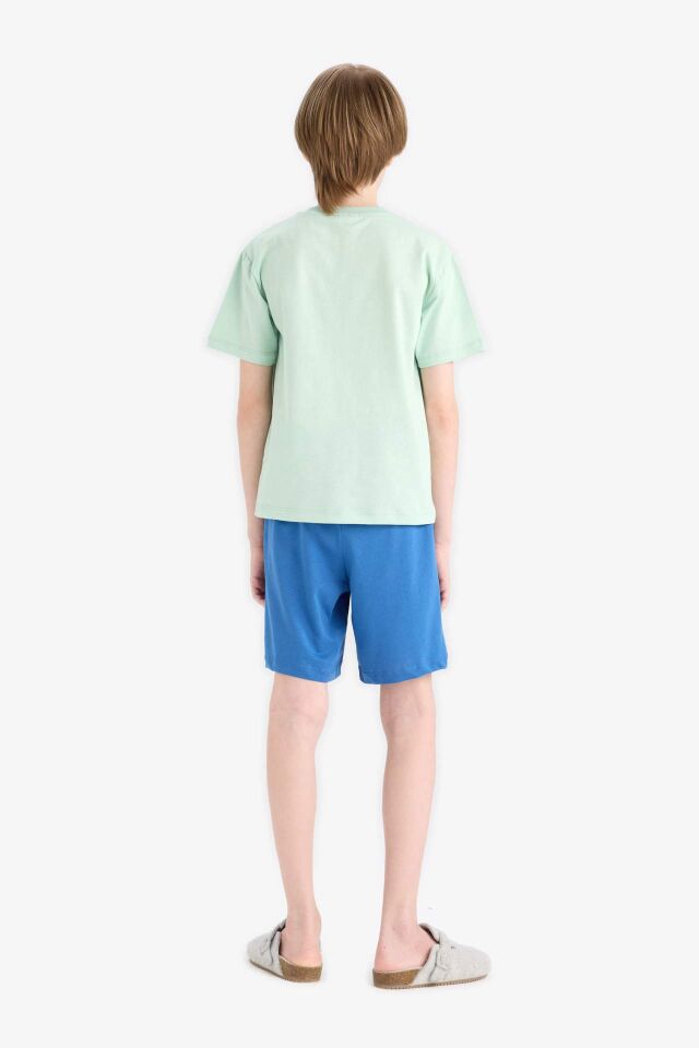 Erkek Çocuk Pijama Takımı Baskılı Kısa Kollu Tişört Beli Lastikli Şort