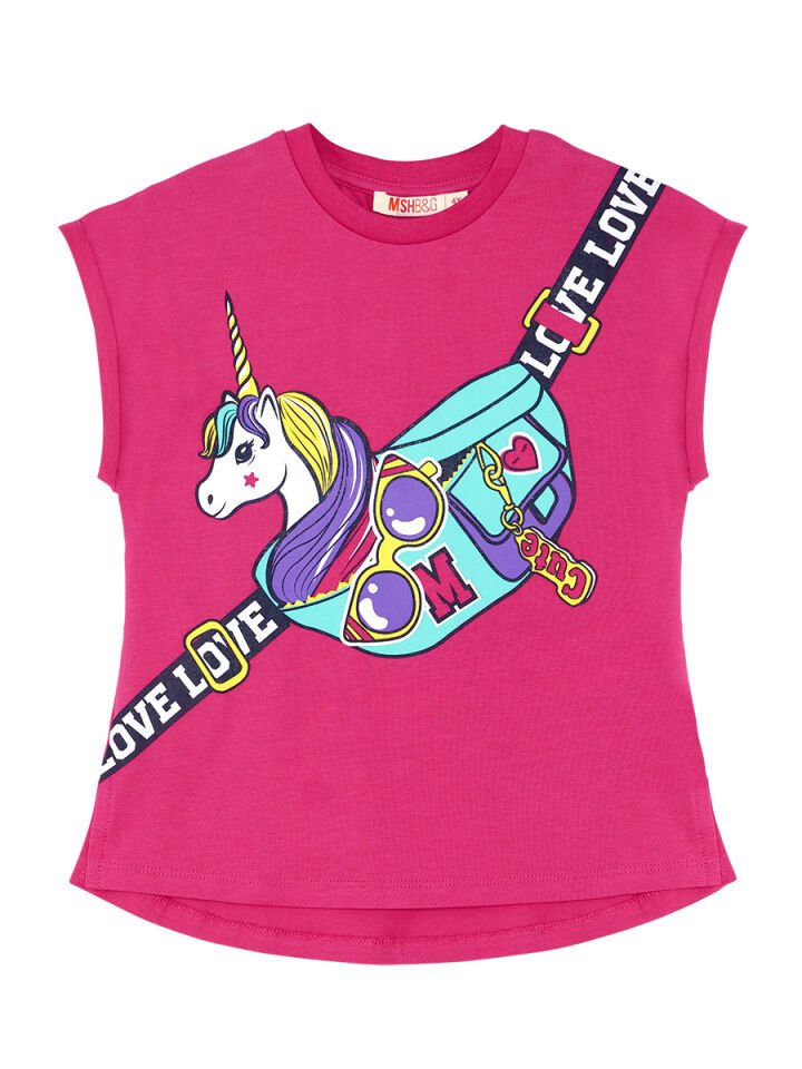 Unicorn Çantalı Kız Çocuk T-shirt Takım 7 Y - Pembe, Lacivert