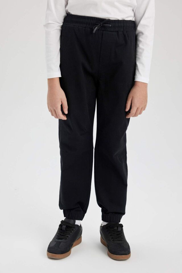 Erkek Çocuk Beli Bağcıklı Cepli Lastikli Paça Jogger Basic Düz Pantolon
