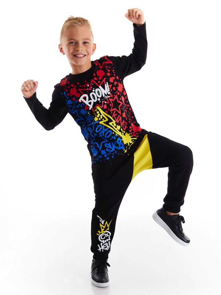 Hey Boom Erkek Çocuk T-shirt Pantolon Takım 10 Y - Siyah