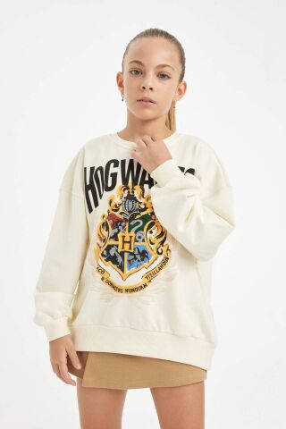 Kız Çocuk Harry Potter Oversize Geniş Kalıp Bisiklet Yaka Sweatshirt