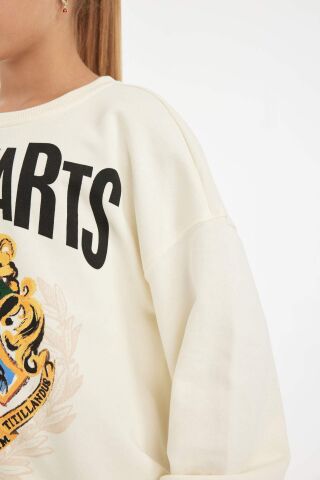 Kız Çocuk Harry Potter Oversize Geniş Kalıp Bisiklet Yaka Sweatshirt