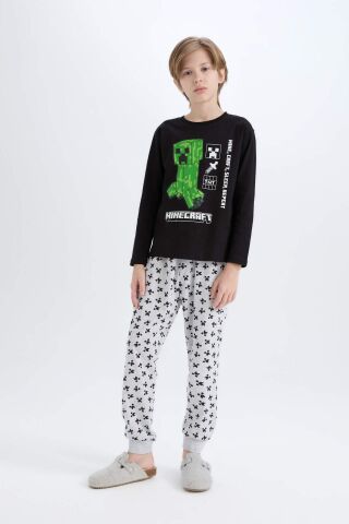 Erkek Çocuk Minecraft Pijama Takımı Bisiklet Yaka Uzun Kollu Üst Beli Lastikli Uzun Alt