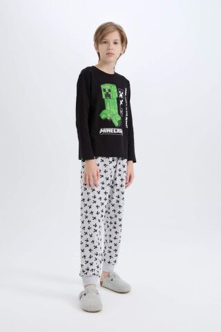 Erkek Çocuk Minecraft Pijama Takımı Bisiklet Yaka Uzun Kollu Üst Beli Lastikli Uzun Alt