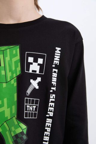 Erkek Çocuk Minecraft Pijama Takımı Bisiklet Yaka Uzun Kollu Üst Beli Lastikli Uzun Alt