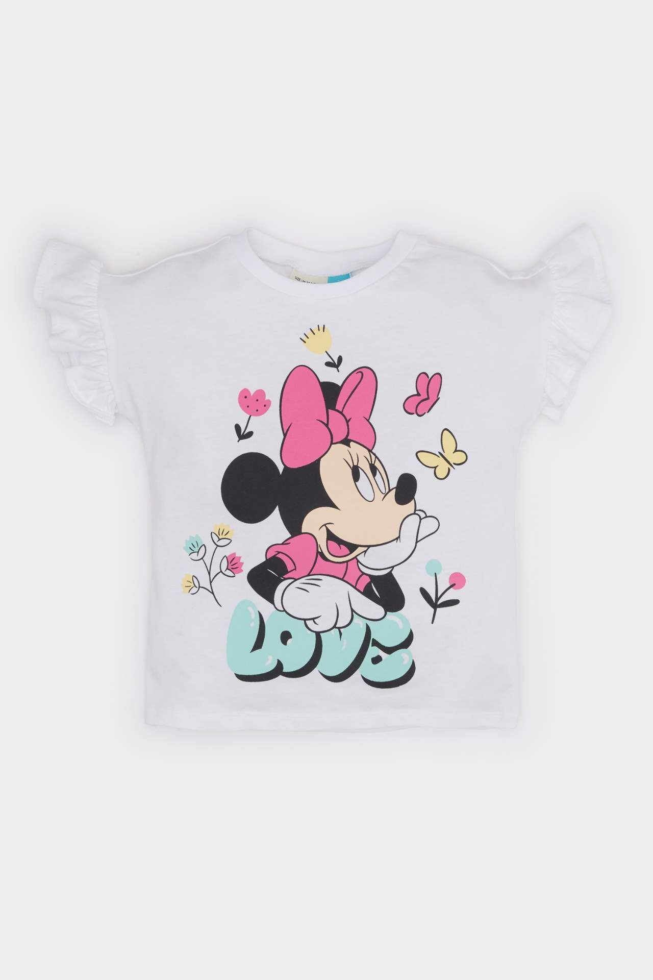 Kız Bebek Disney Mickey & Minnie Bisiklet Yaka Kısa Kollu Tişört