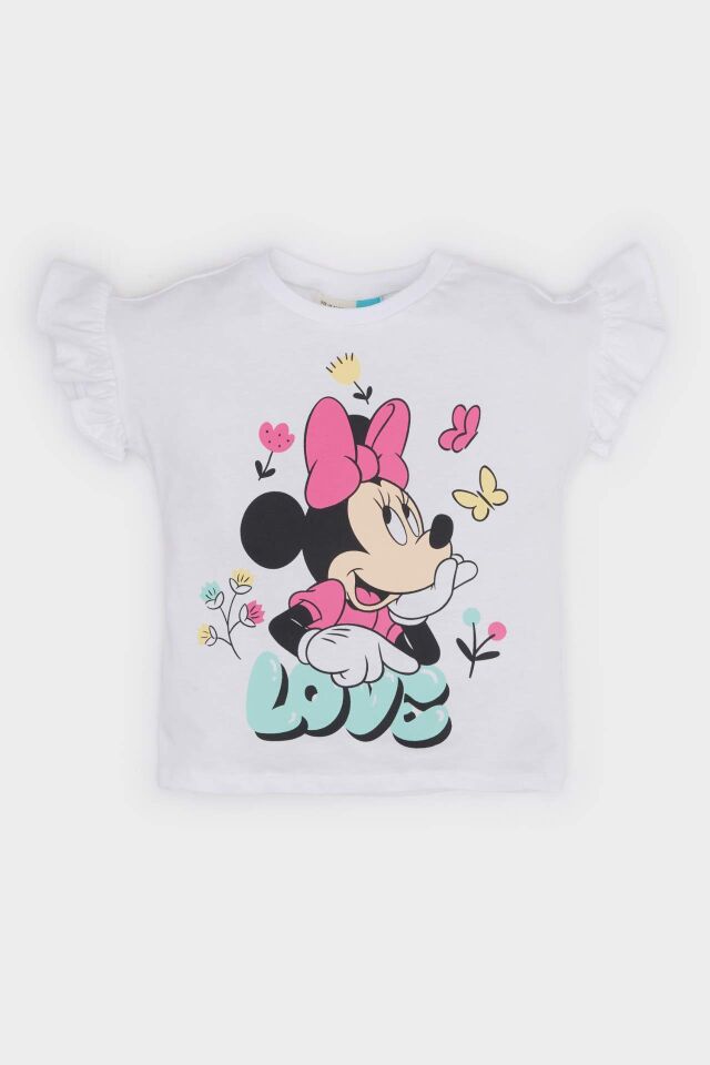 Kız Bebek Disney Mickey & Minnie Bisiklet Yaka Kısa Kollu Tişört