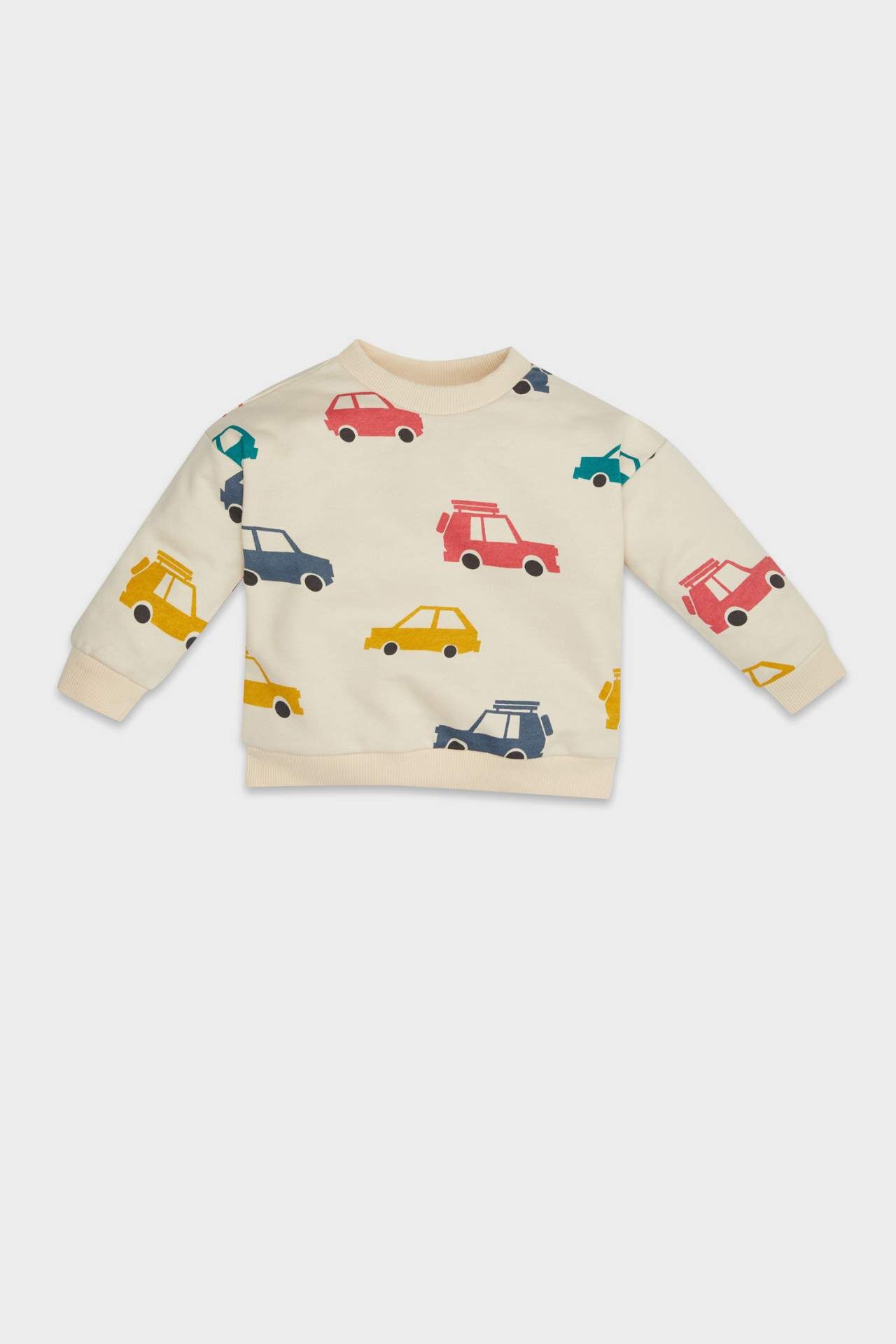 Erkek Bebek Bisiklet Yaka Araç Baskılı İçi Yumuşak Tüylü Sweatshirt
