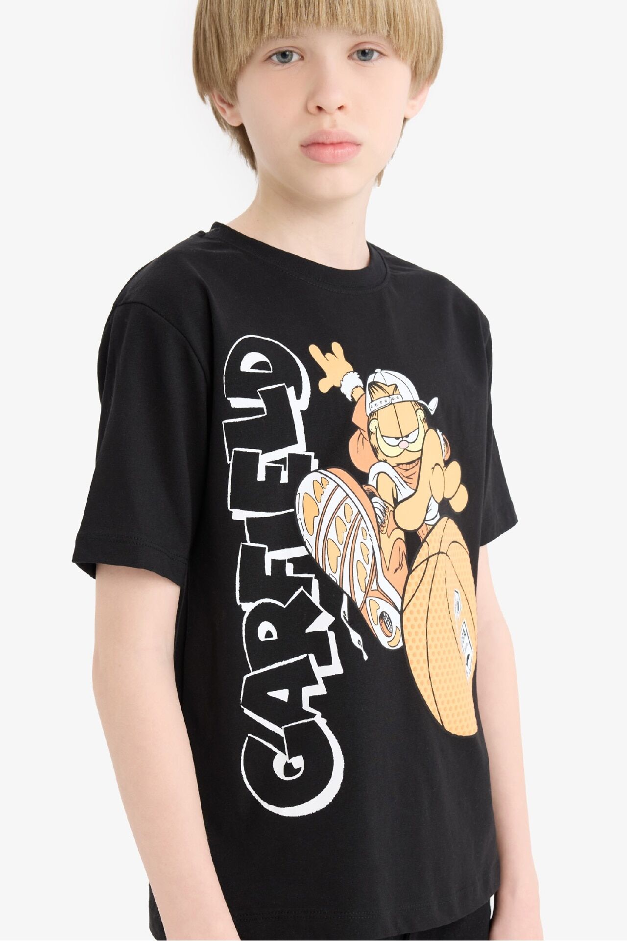 Erkek Çocuk Garfield Bisiklet Yaka Kısa Kollu Tişört