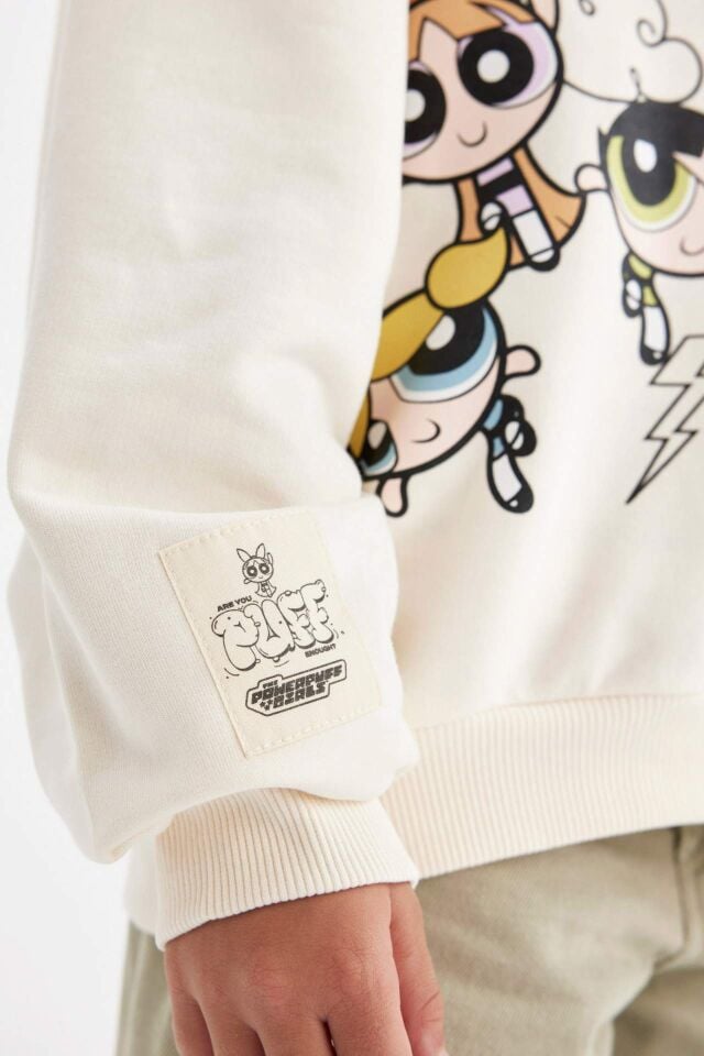 Kız Çocuk PowerPuff Girls Oversize Geniş Kalıp Bisiklet Yaka Sweatshirt