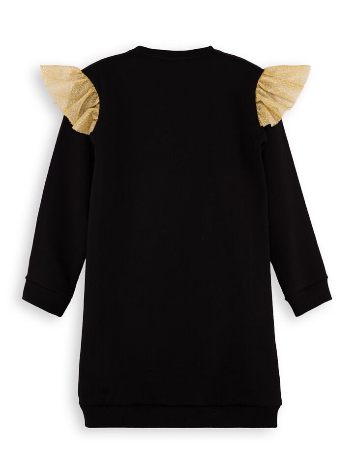 Simli Kedi Kız Çocuk Siyah Elbise