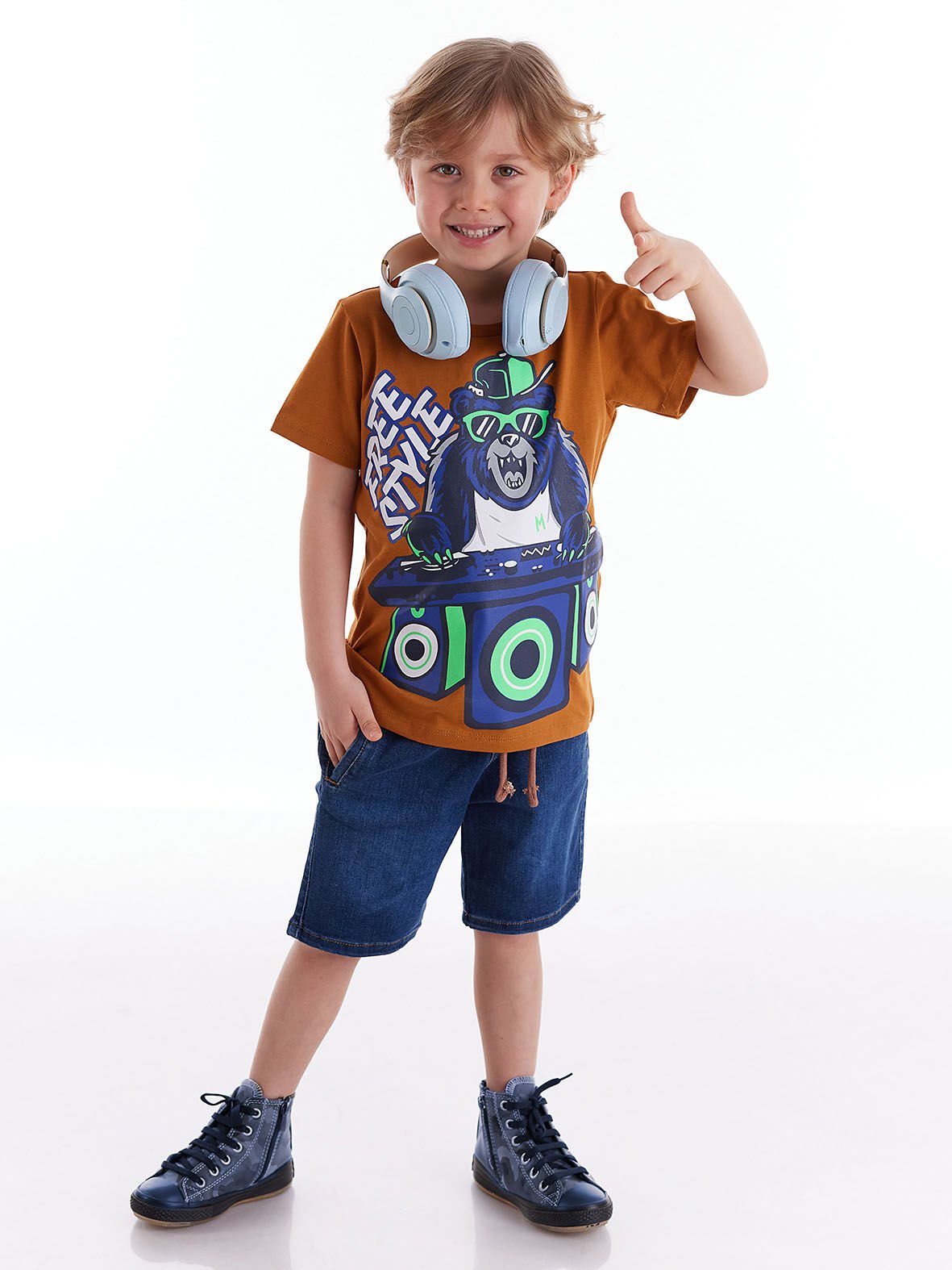 Dj Erkek Çocuk T-shirt Denim Şort Takım 5 Y - Kahverengi, Mavi