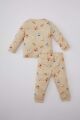 Erkek Bebek Yiyecek Baskılı Uzun Kollu Waffle Pijama Takımı