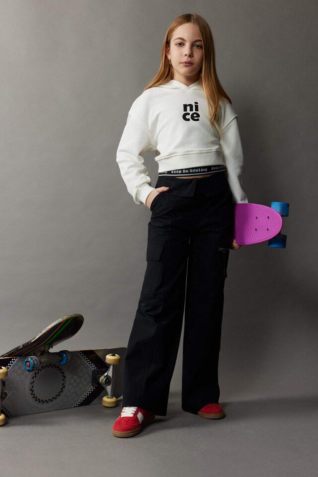 Kız Çocuk Relax Fit Kapüşonlu Baskılı Sweatshirt