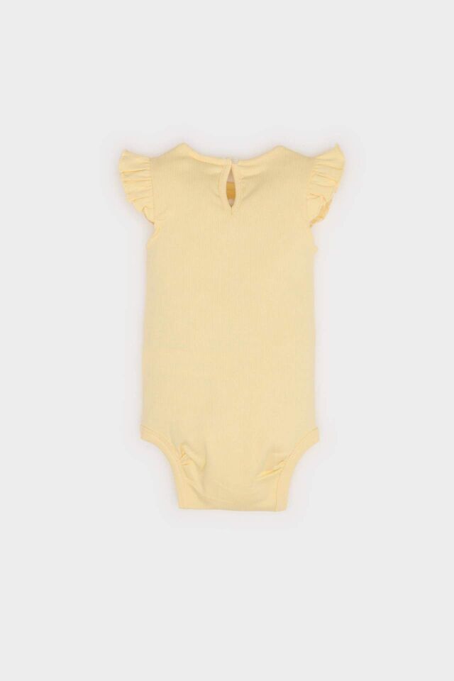 Kız Bebek Yenidoğan Bisiklet Yaka Hayvan Desenli Fitilli Kaşkorse Kısa Kollu Çıtçıtlı Body