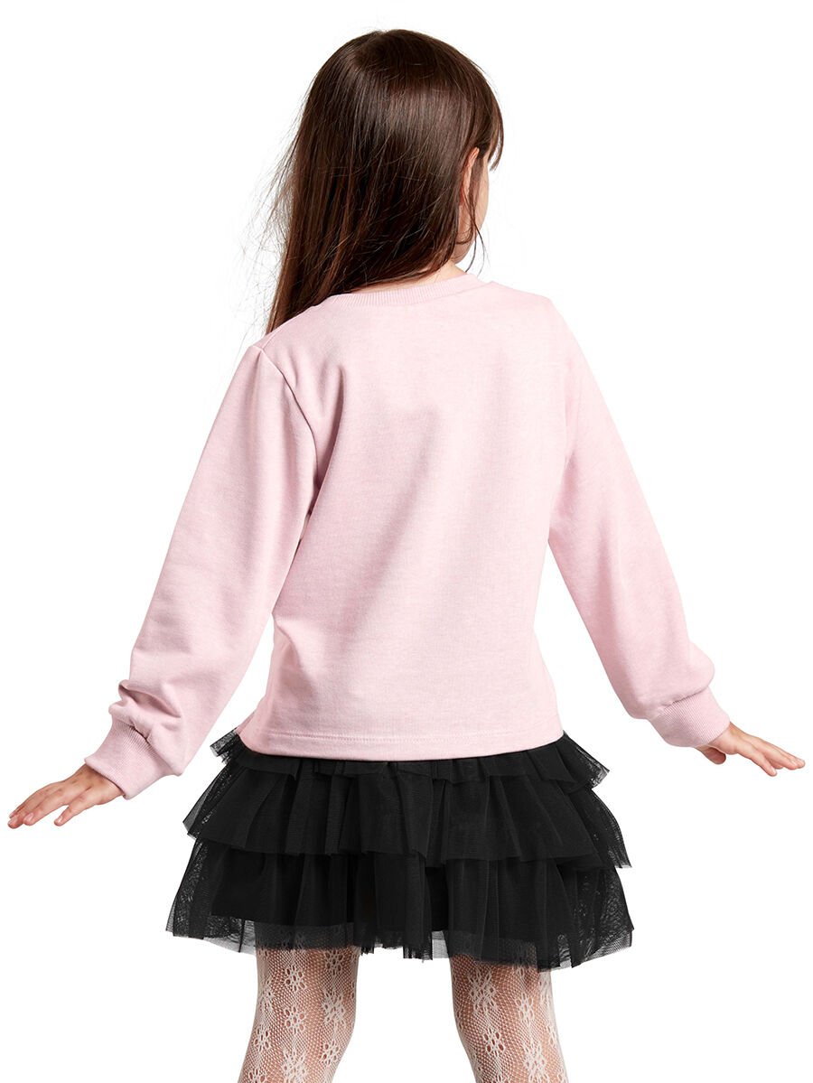 Kalp Gözlük Kız Çocuk Tüllü Sweatshirt Etek Takım 8 Y - Pembe Gri Tüllü